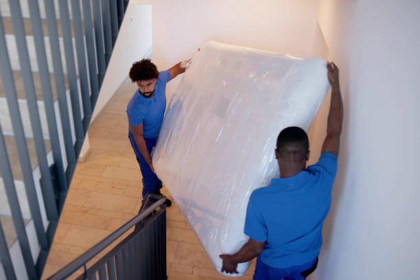 Mattress Removal And Delivery. Movers People Delivery Wrapped Mattress